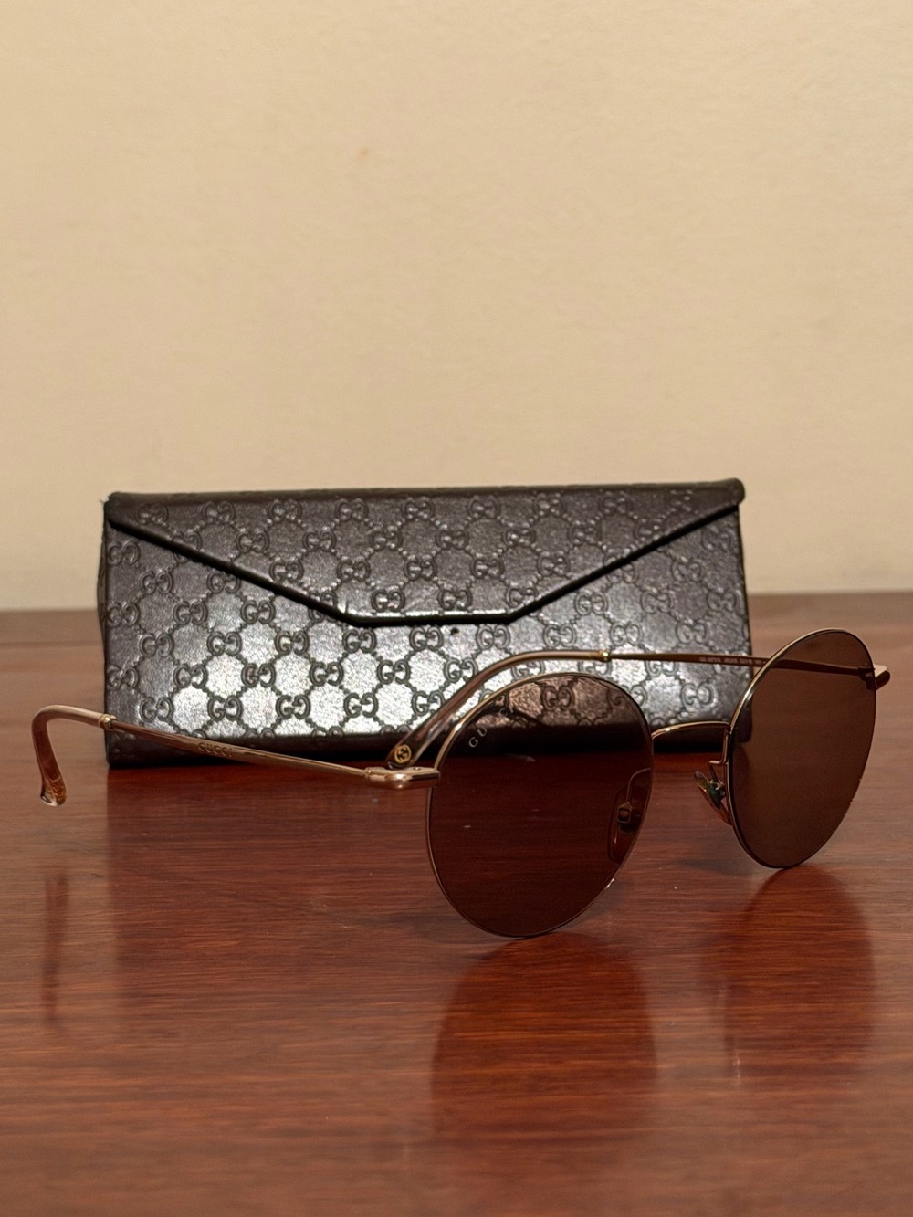 Gucci Gold Metal Frame Round Sunglasses with Brown Lenses GG 4273/S